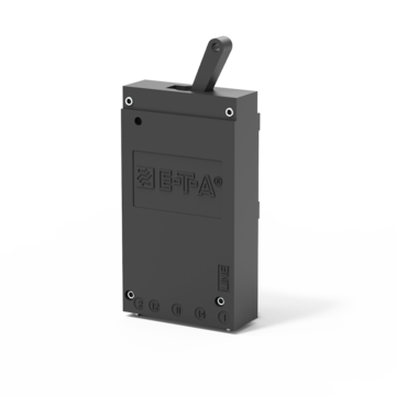 Typ 2215-L von E-T-A： Einpoliger， thermisch-magnetischer Schutzschalter in Kleinbauweise mit Kipphebelbetätigung.